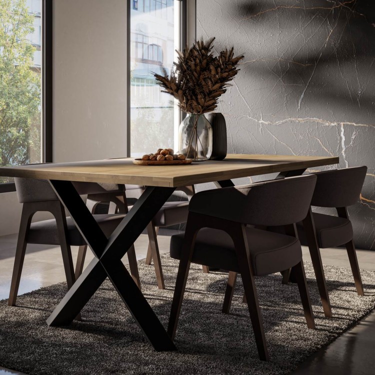 Nowoczesny stół dębowy loftowy 180x100 w aranżacji salonu – blat z litego drewna