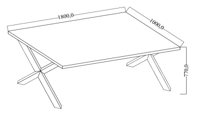 Wymiary stołu dębowego NORVIK FLOW 180x100 cm – rysunek techniczny