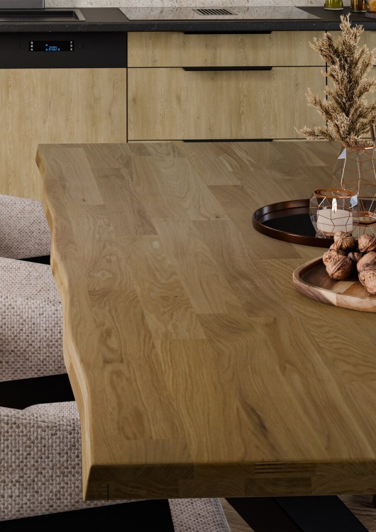 Gruby blat dębowy 40 mm – stół z litego drewna naturalna struktura