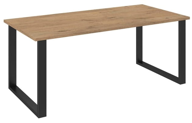 duży Stół loftowy 185x90 dąb lancelot z czarnymi metalowymi nogami – nowoczesny stół do jadalni